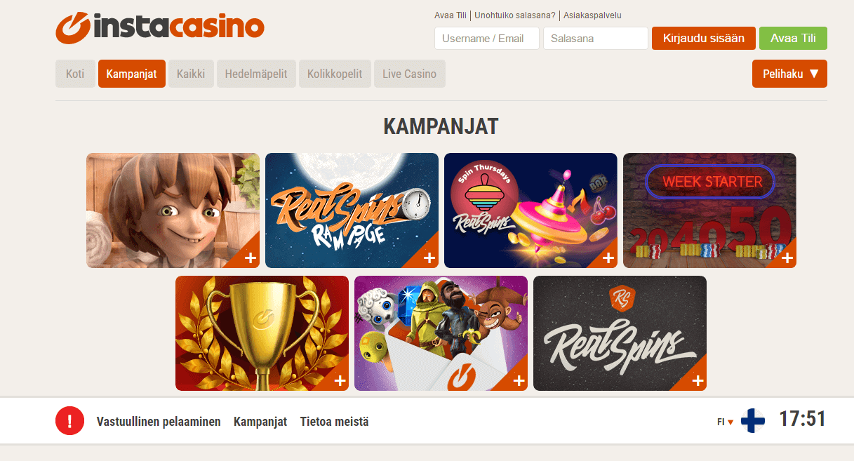 Instacasino kampanjat