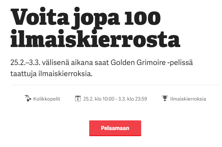 Paf ilmaiskierroksia jopa 100 kappaletta
