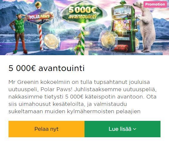 Mr Green - 5000 euron avantouinti