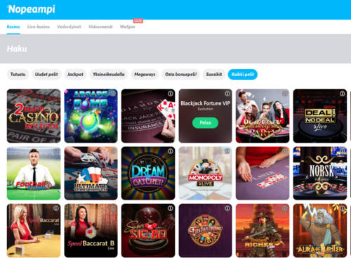 Nopeampi Casino pelivalikoima